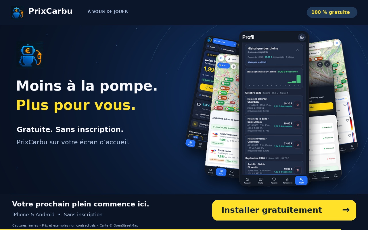 PrixCarbu : votre prochain plein au meilleur prix. Installer l’application gratuite, sans inscription.